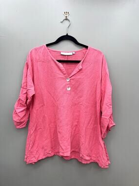 Anthony's Resort Wear Pink Gauze Cotton Tunic Top Button Sleeve Beach Cover Up